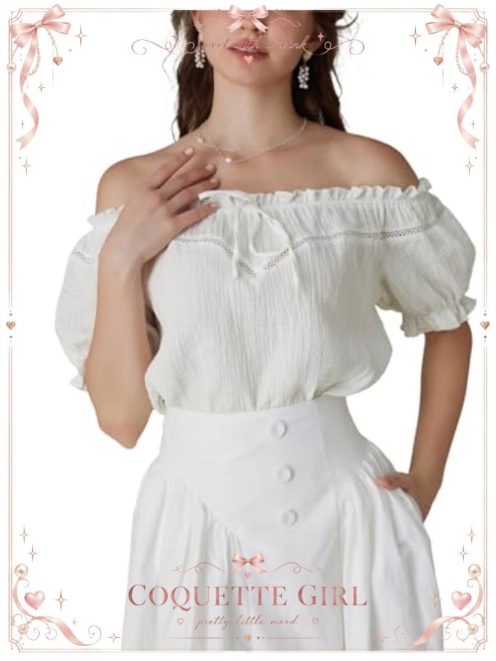 Women's Cotton Renaissance Puff Sleeve Off Shoulder Peasant Blouse Shirt